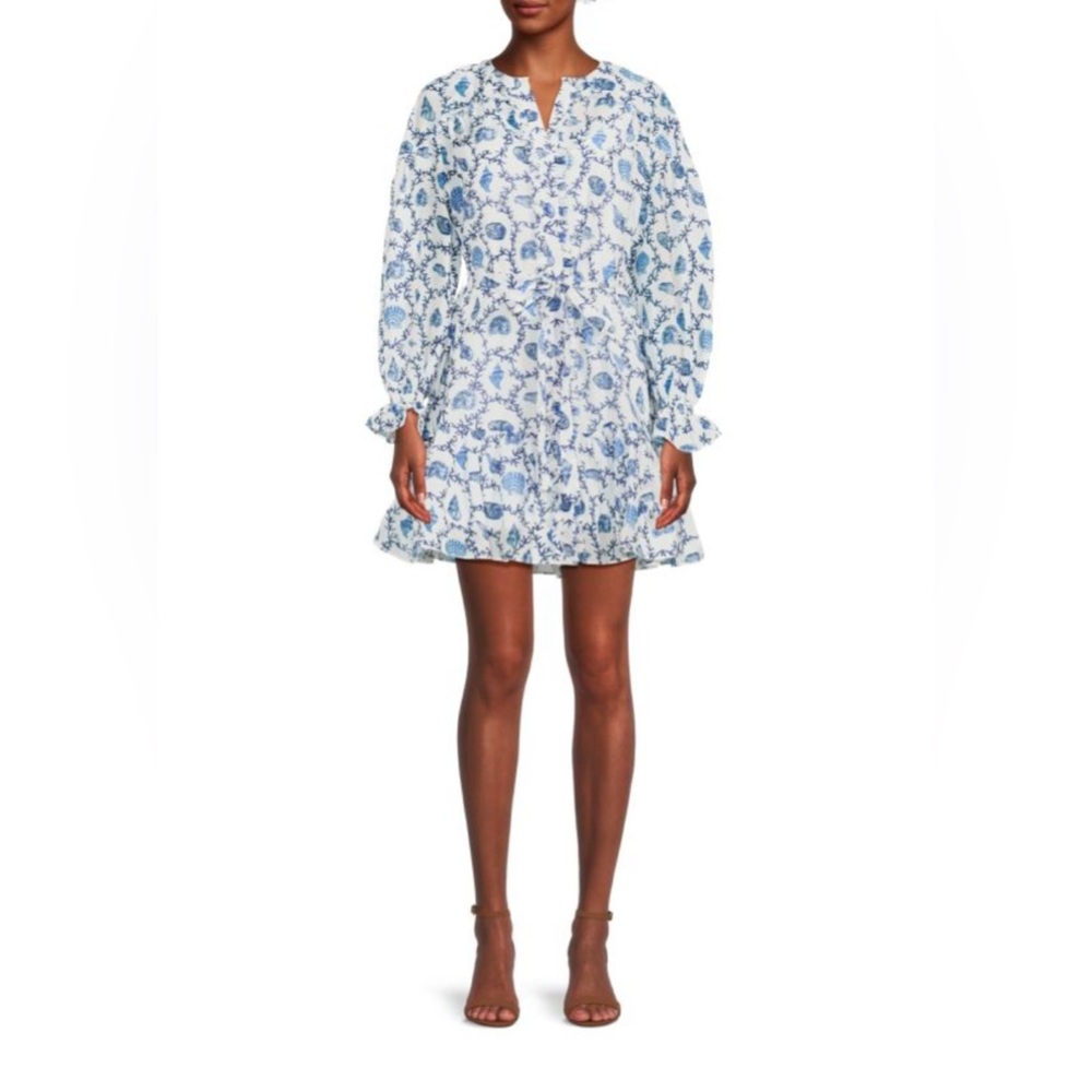 SALONI Pixie Shell Print Silk Blend Mini Dress
